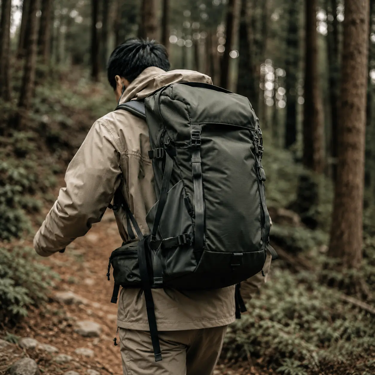 背著機能背包進行登山活動
